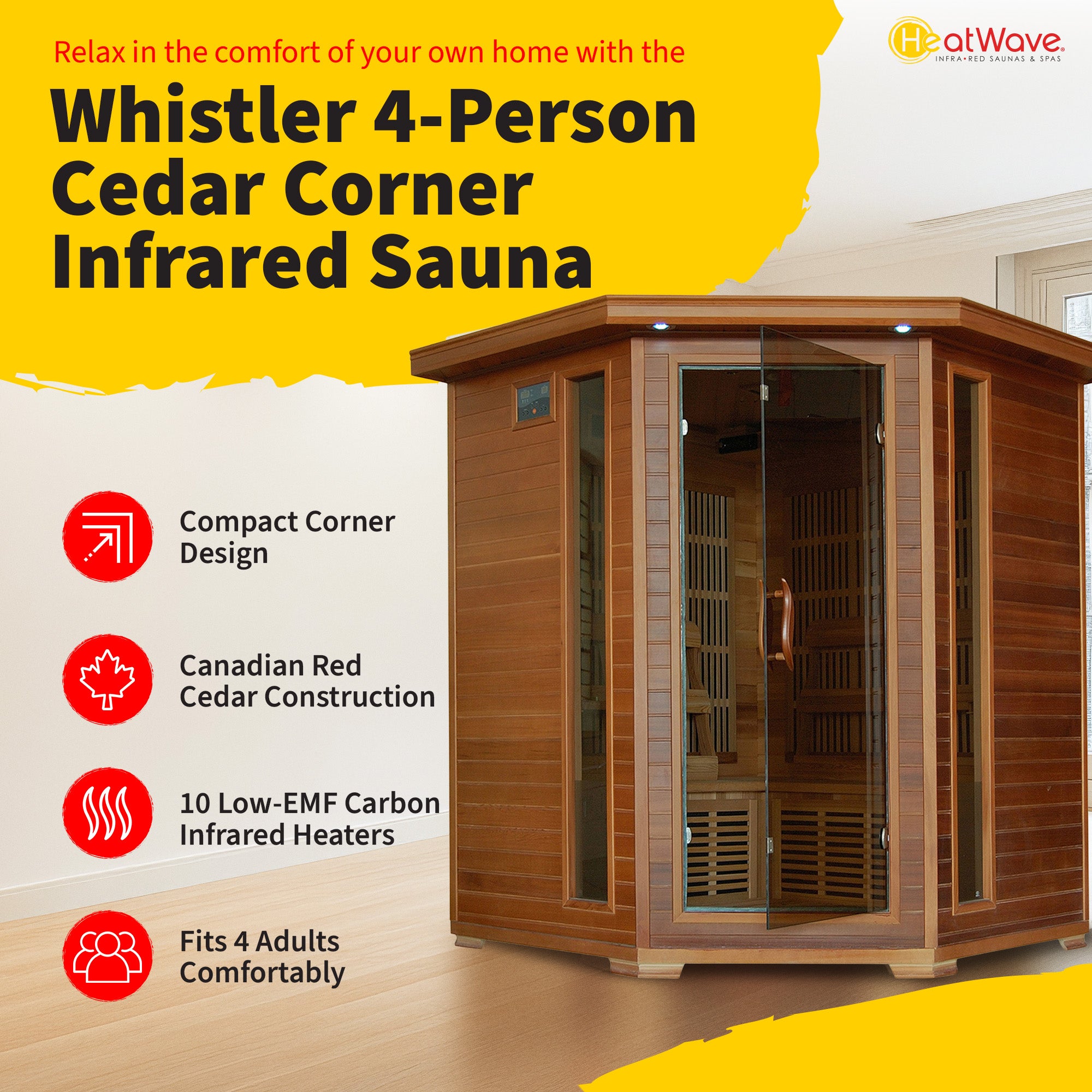 4 Person Cedar Corner Carbon Sauna