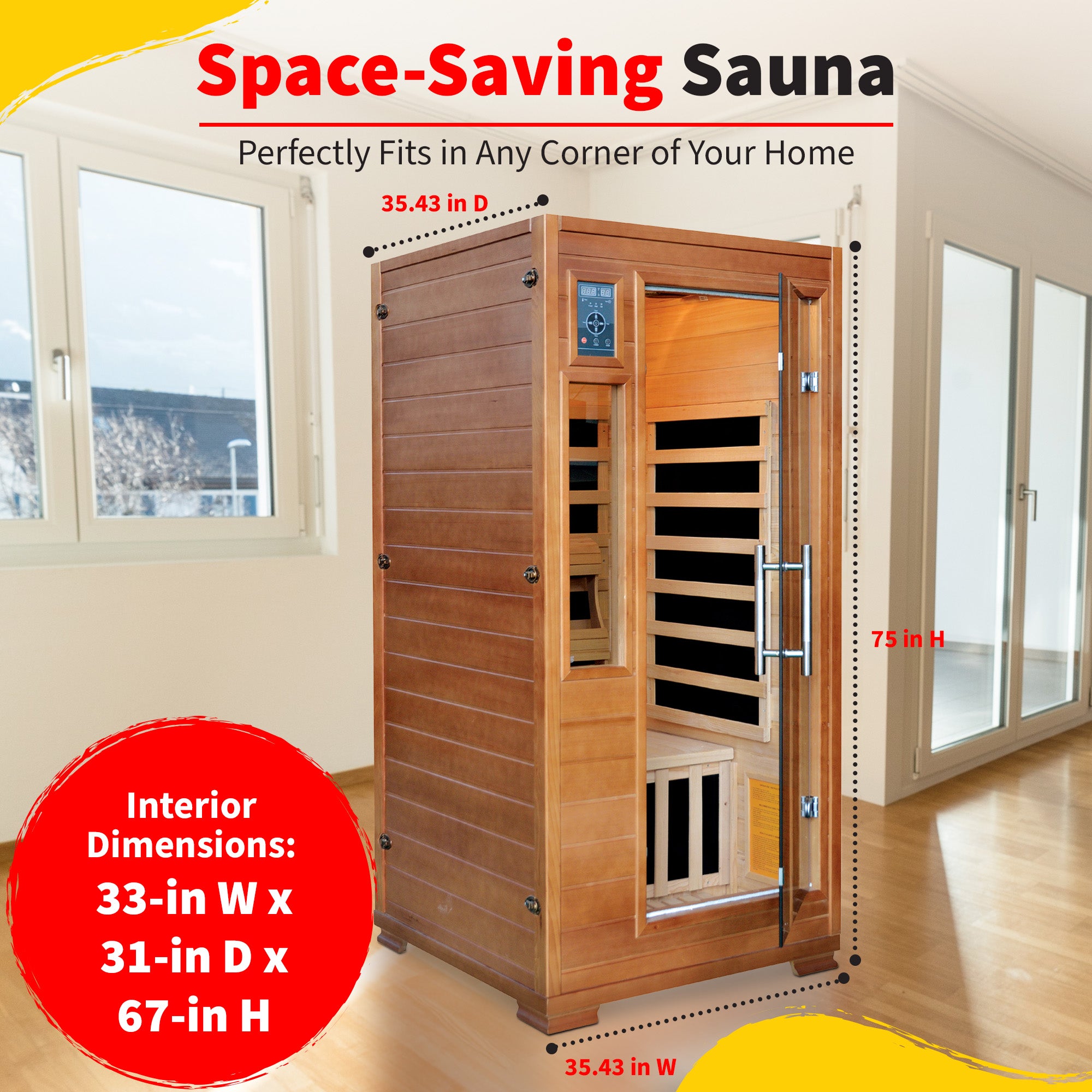 1-2 Person Hemlock Sauna with 5 Carbon Heaters Majestic