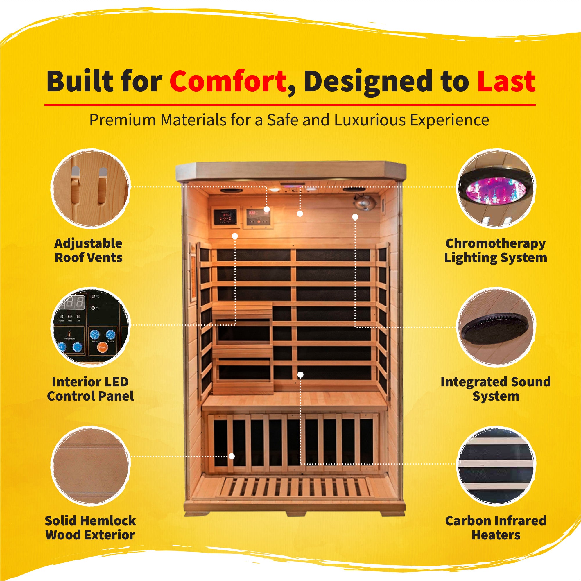 Sonoma 2-Person Hemlock Sauna With 6 Carbon Heaters