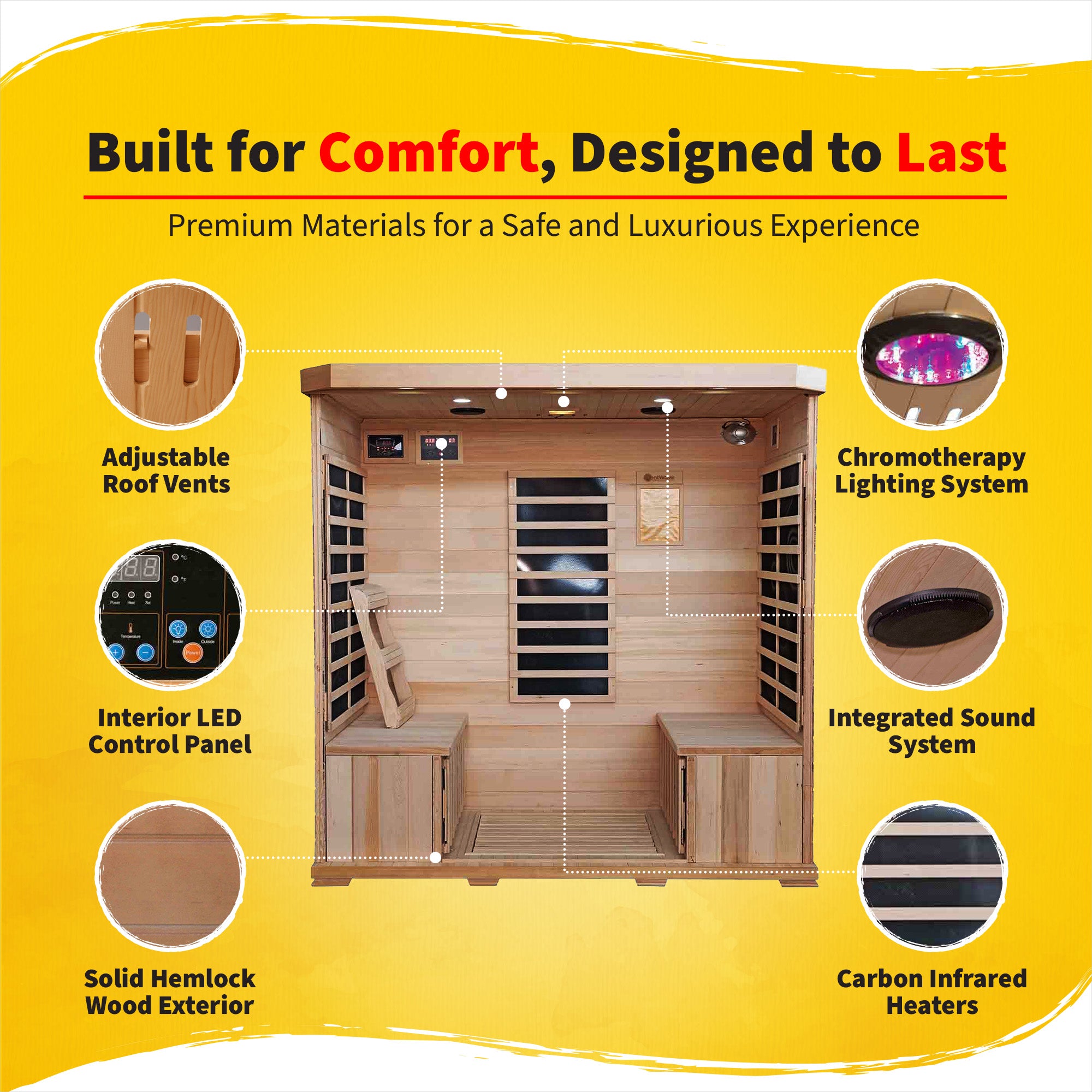 Sonoma 4-Person Hemlock Sauna With 9 Carbon Heaters