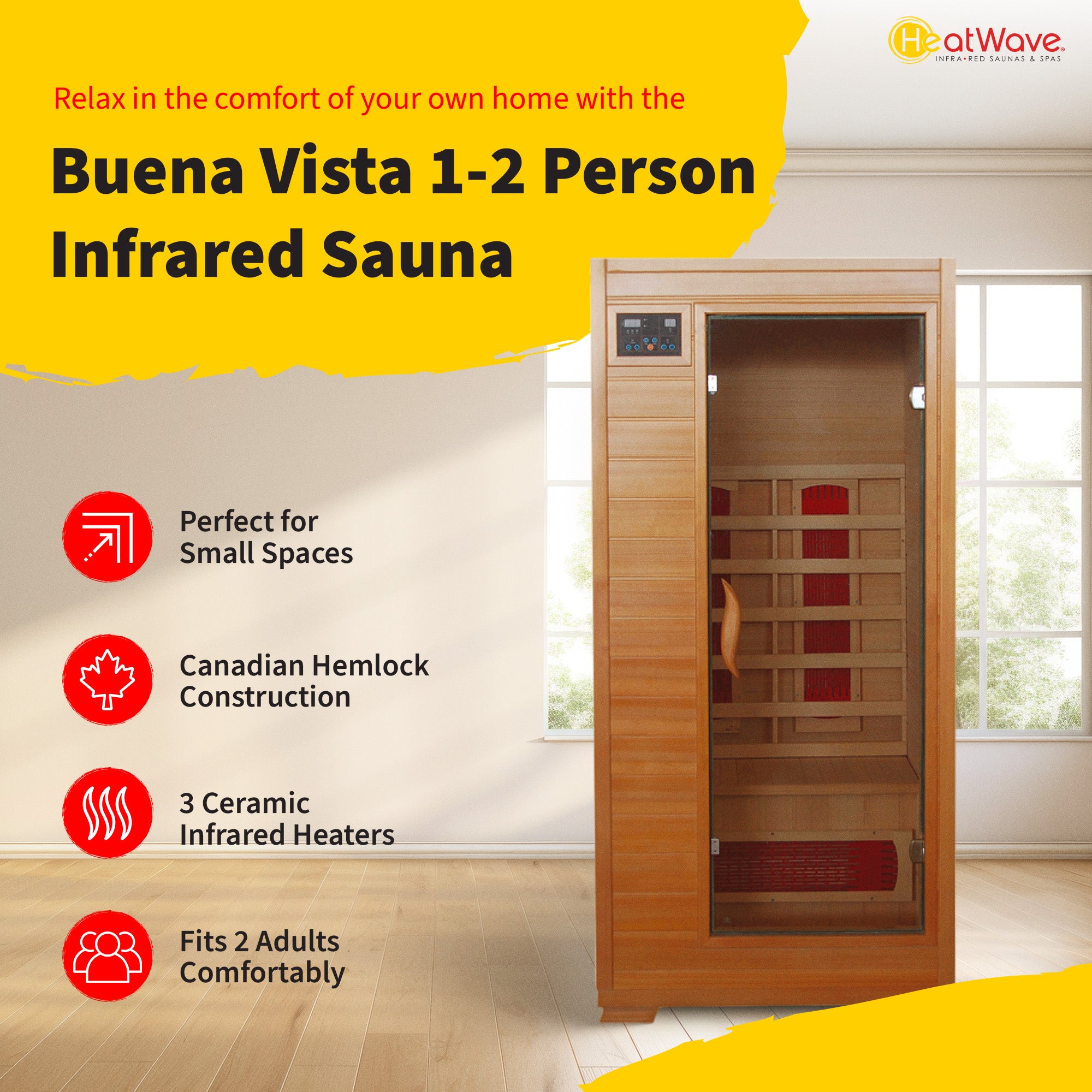 Buena Vista 1-2 Person Hemlock Ceramic Sauna