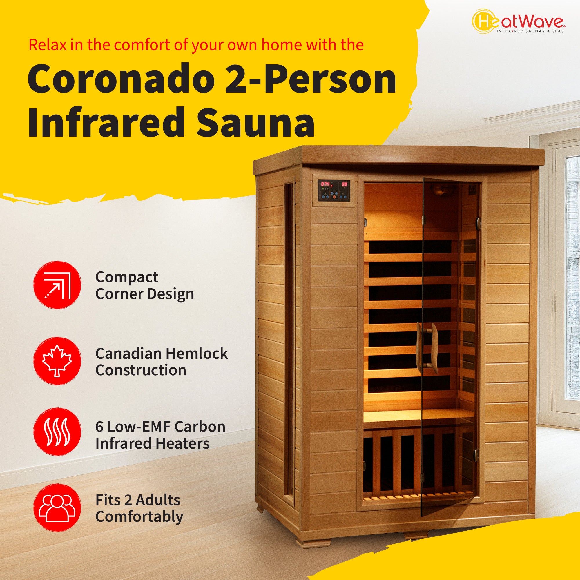 Coronado 2-Person Hemlock Deluxe Carbon Sauna
