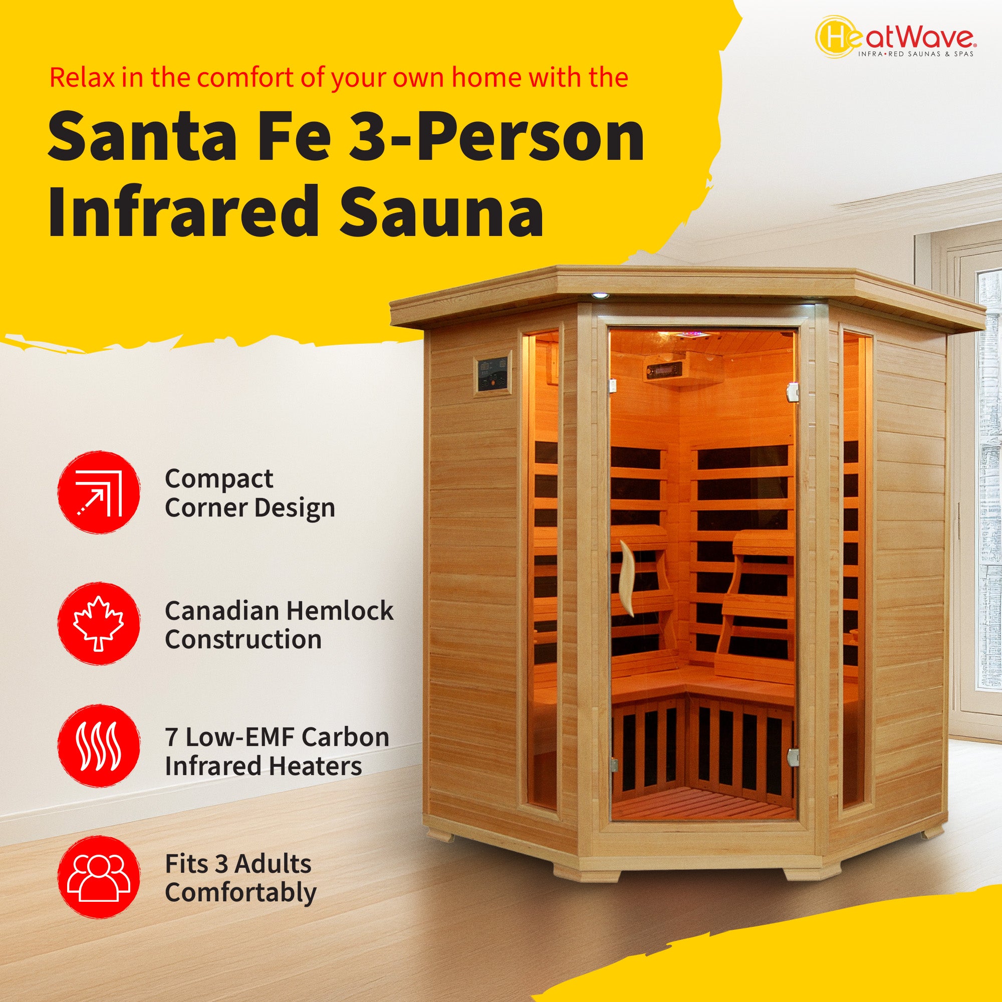 Santa Fe 3-Person Hemlock Corner Sauna