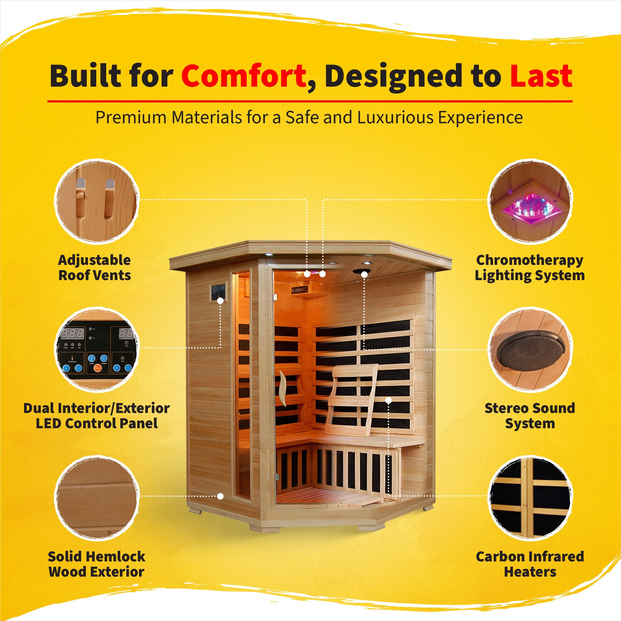 Santa Fe 3-Person Hemlock Corner Sauna