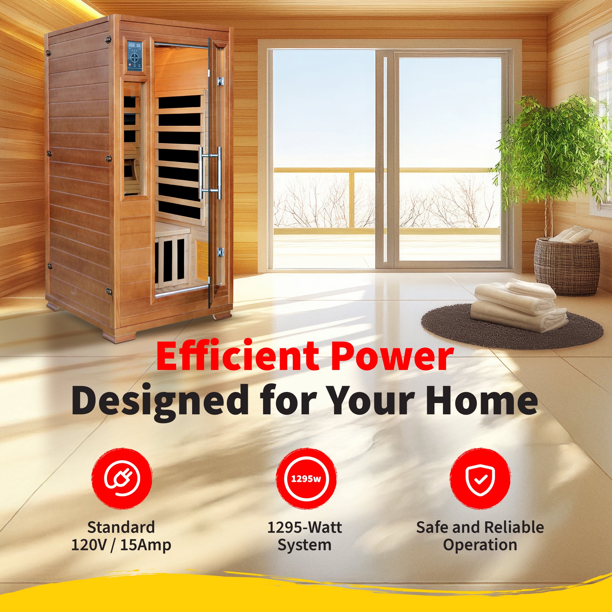 1-2 Person Hemlock Sauna with 5 Carbon Heaters Majestic