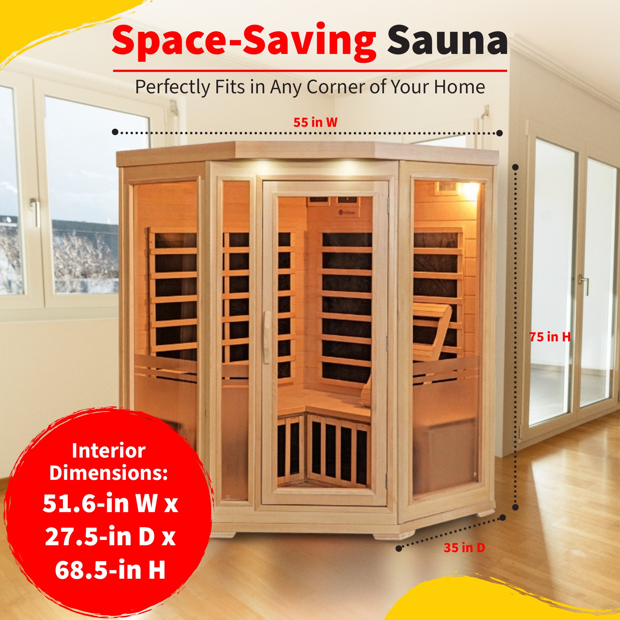 Sonoma 3 Per Hemlock Corner Sauna W/7 Carbon Heater