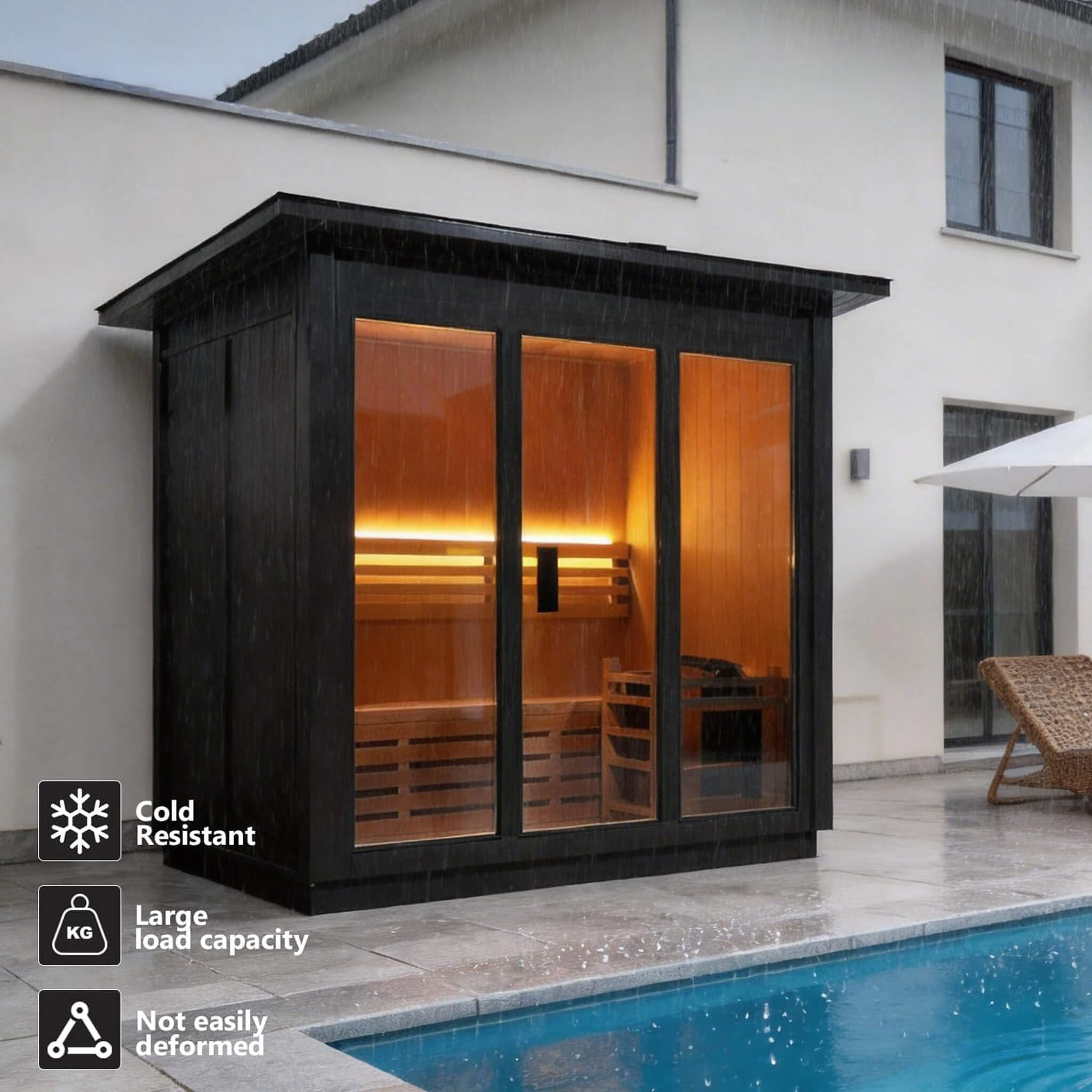Custom 4-Person Luxury Canadian Red Cedar Outdoor Steam Sauna With Heater And Stones [Made-To-Order] (SAK42068)