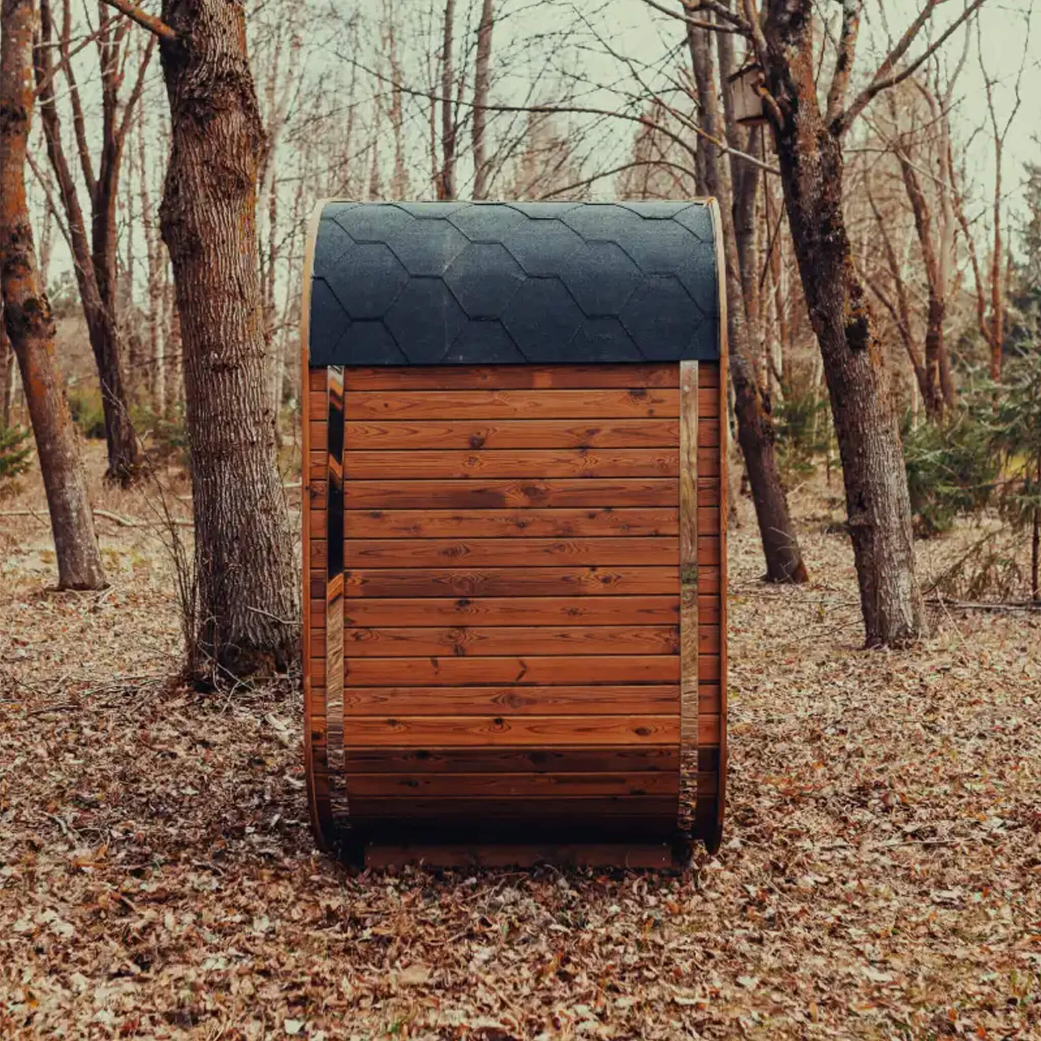 Premium 3-Person Outdoor Scandinavian ThermoWood Cube Sauna Kit With LED Lighting (SAK47582)